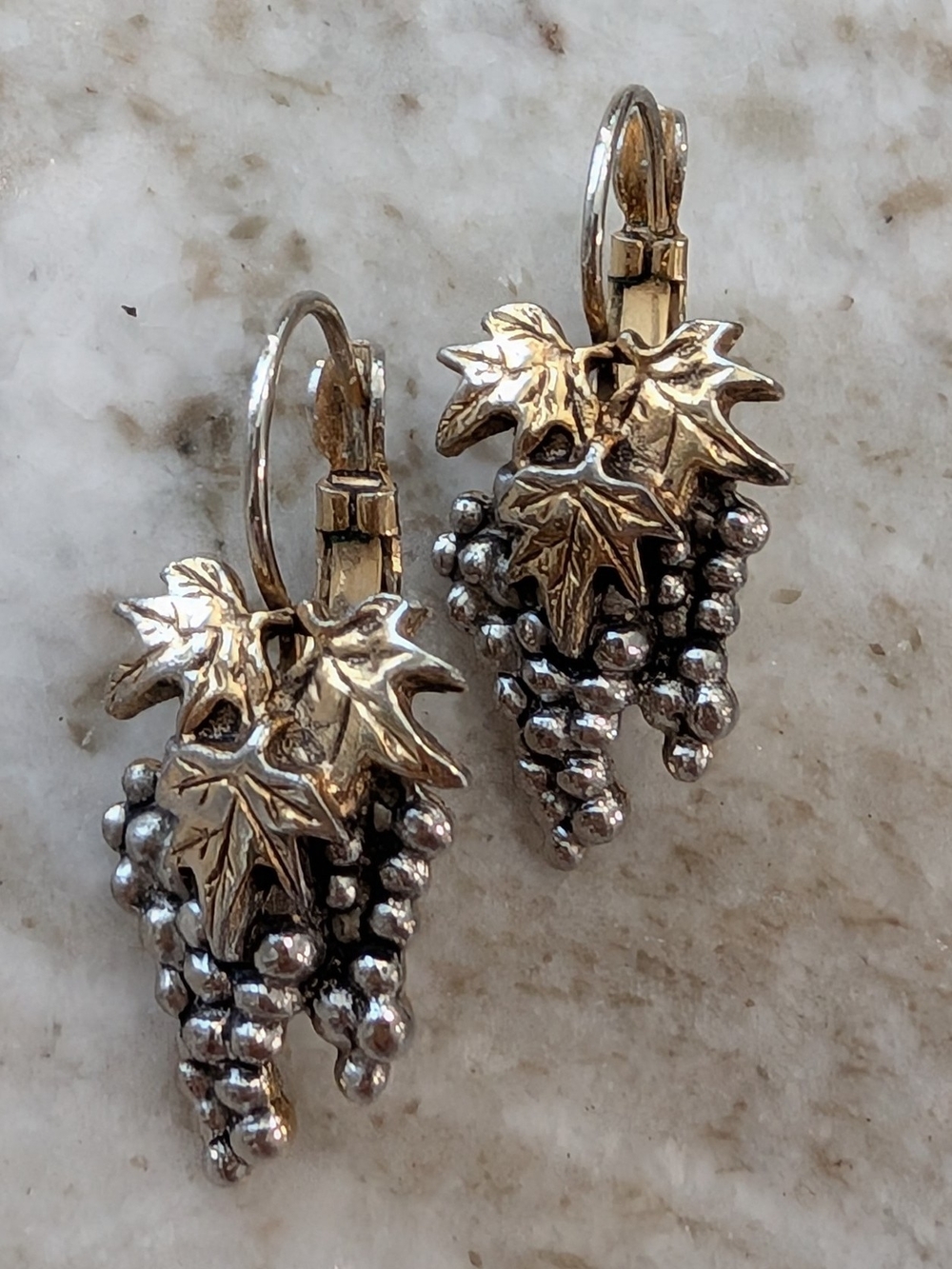 Vintage Silver-Gold Tone Grape Cluster Drop Earrings